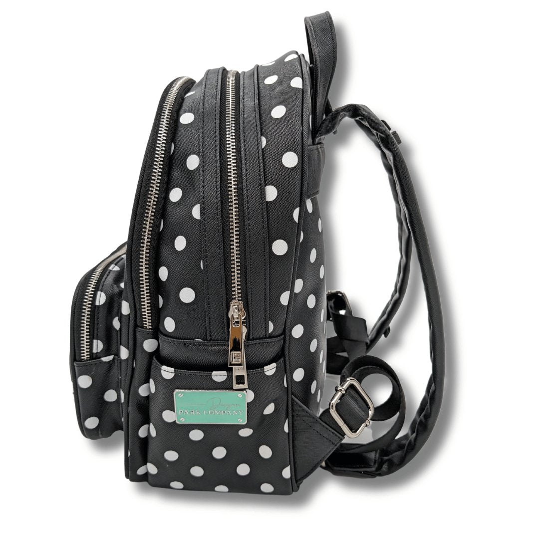 Rope Drop Backpack (Black with White Polka Dots) with Schweitzer Hydration Kit and 10 Locking Pin Backs